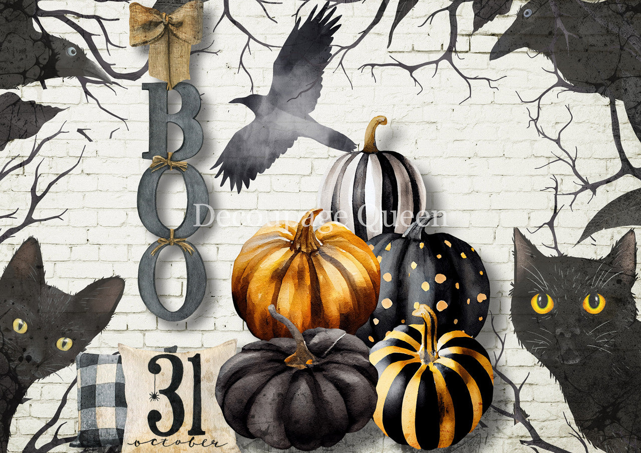 Decoupage Queen Black and White Pumpkins Rice Paper 0786