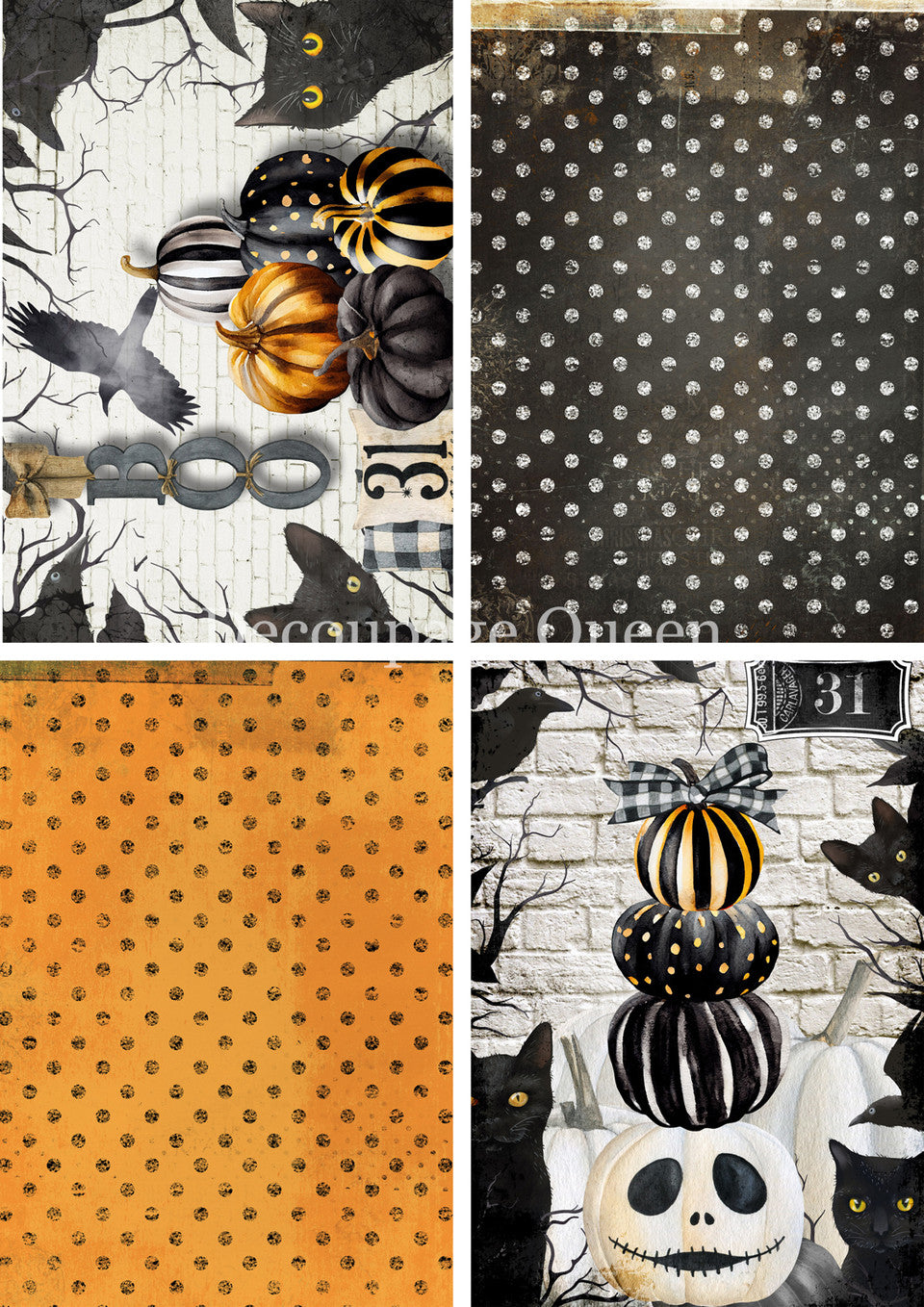 Decoupage Queen Orange and Black Four Pack Rice Paper 0790