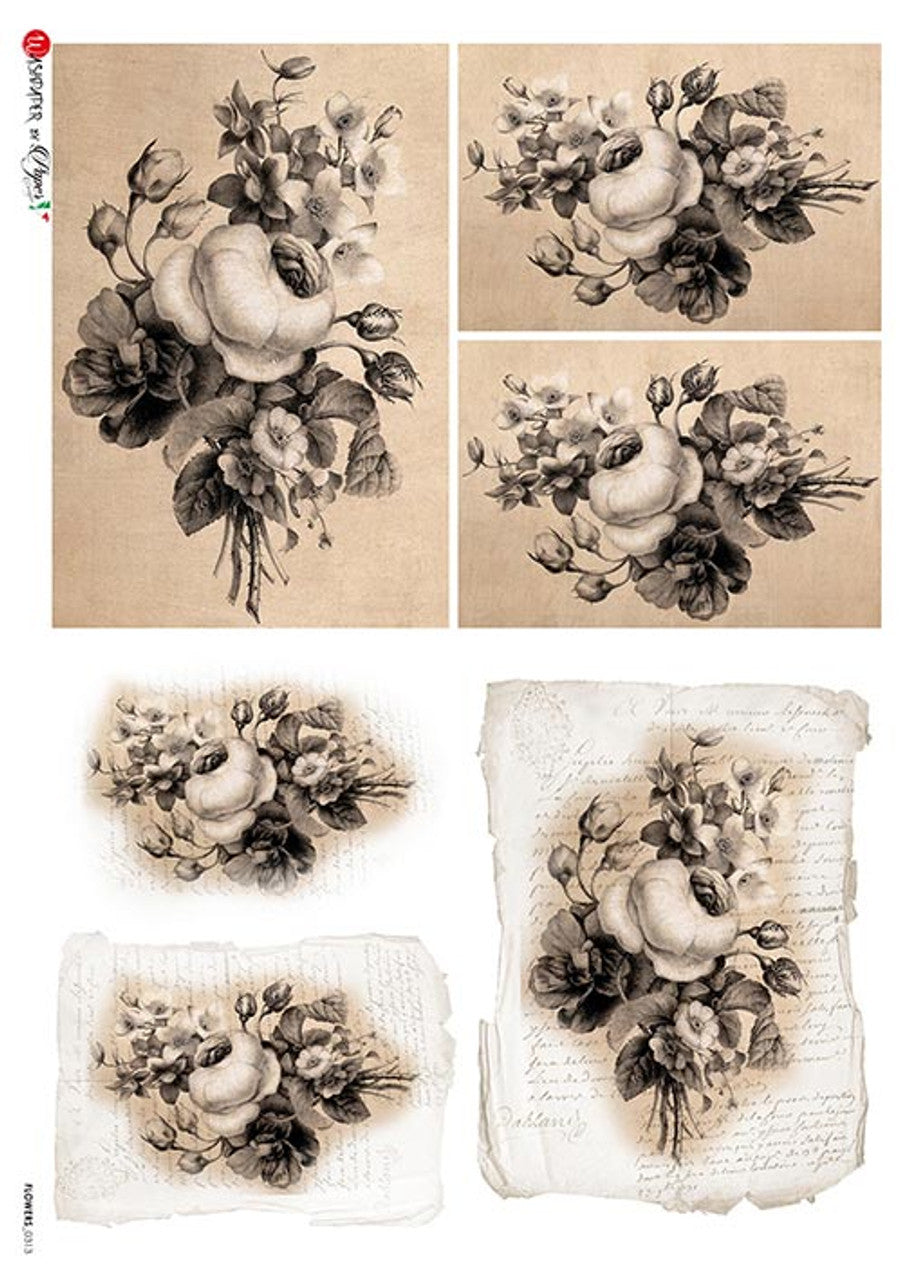 Paper Designs Sepia Florals Six Pack Rice Paper 0313
