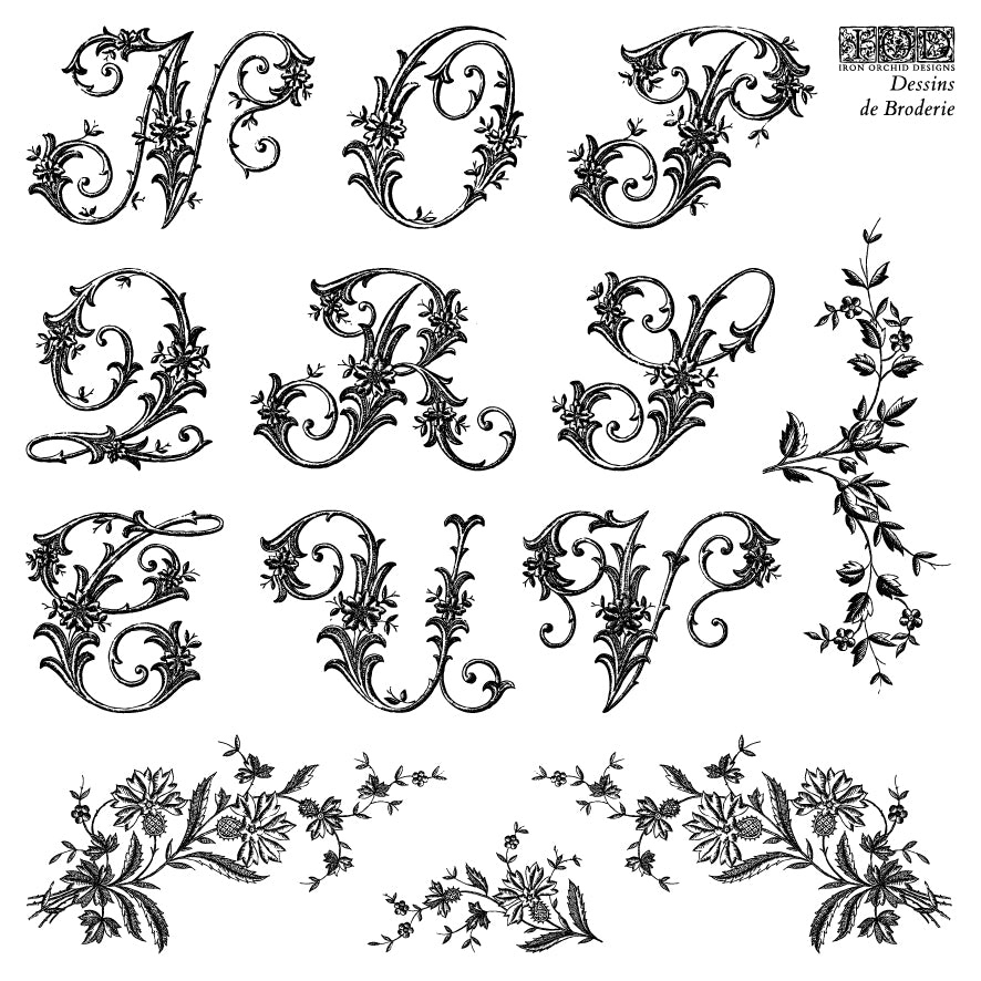 Dessins de Broderie IOD Stamp set of 4 Sheets (6″x6″ each)