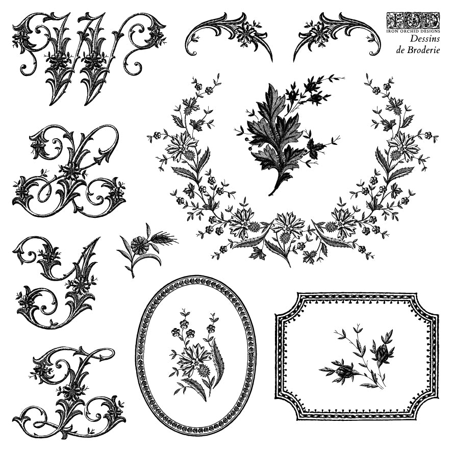 Dessins de Broderie IOD Stamp set of 4 Sheets (6″x6″ each)