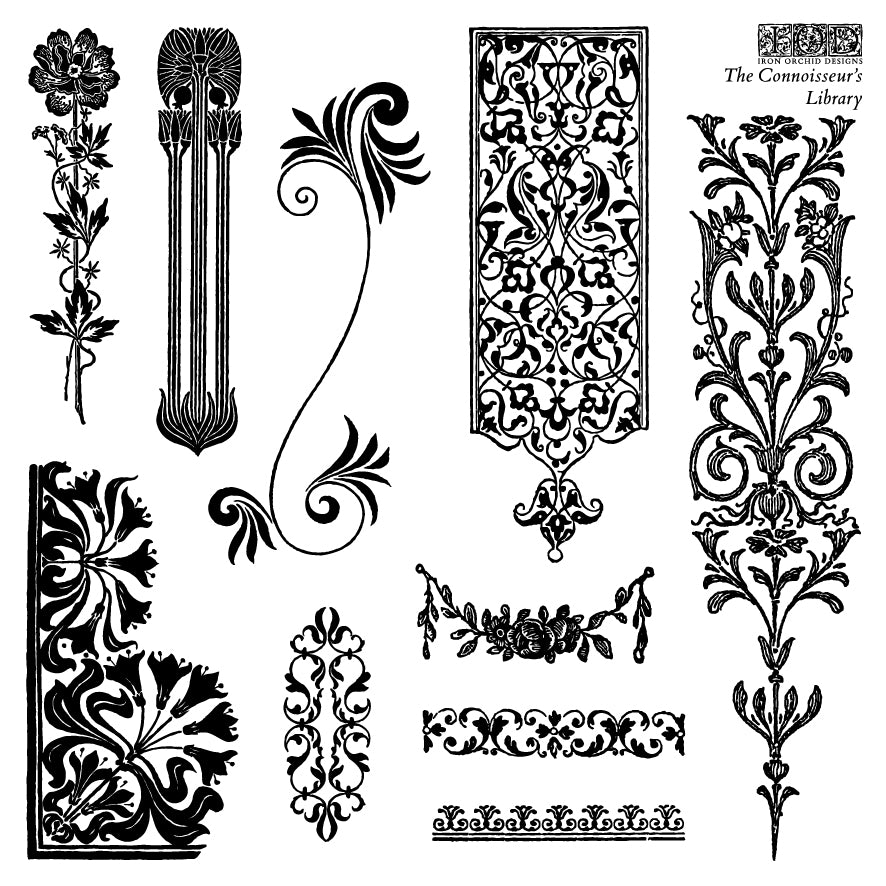 The Connoisseur's Library IOD Stamp set of 4 Sheets (6″x6″ each)