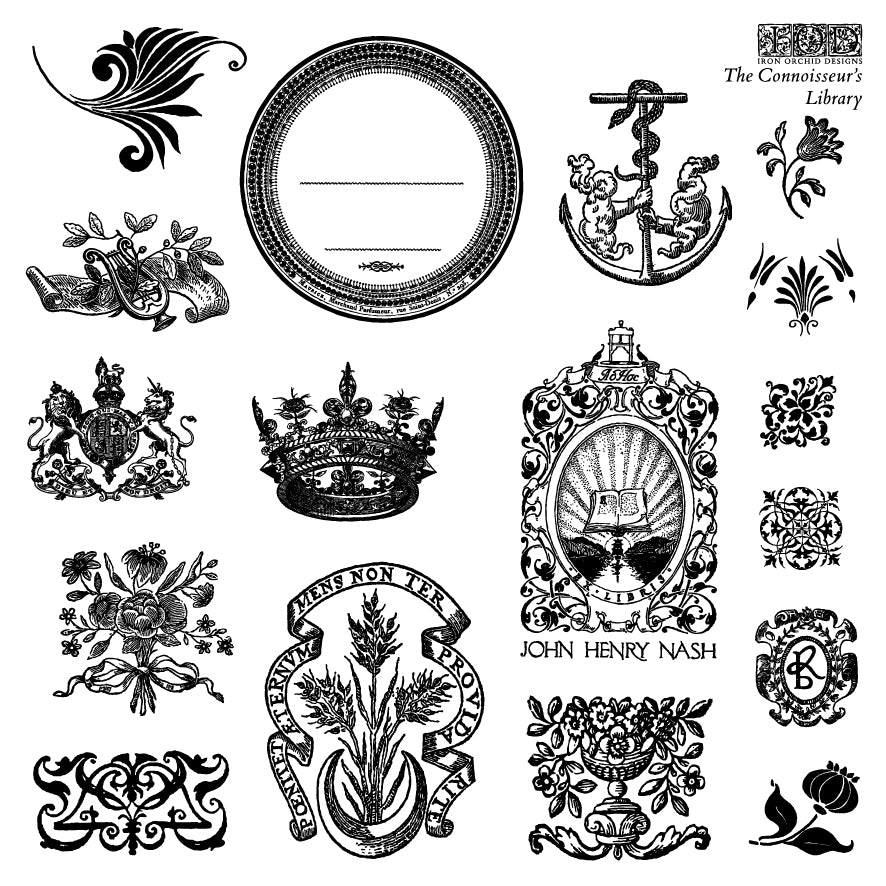 The Connoisseur's Library IOD Stamp set of 4 Sheets (6″x6″ each)