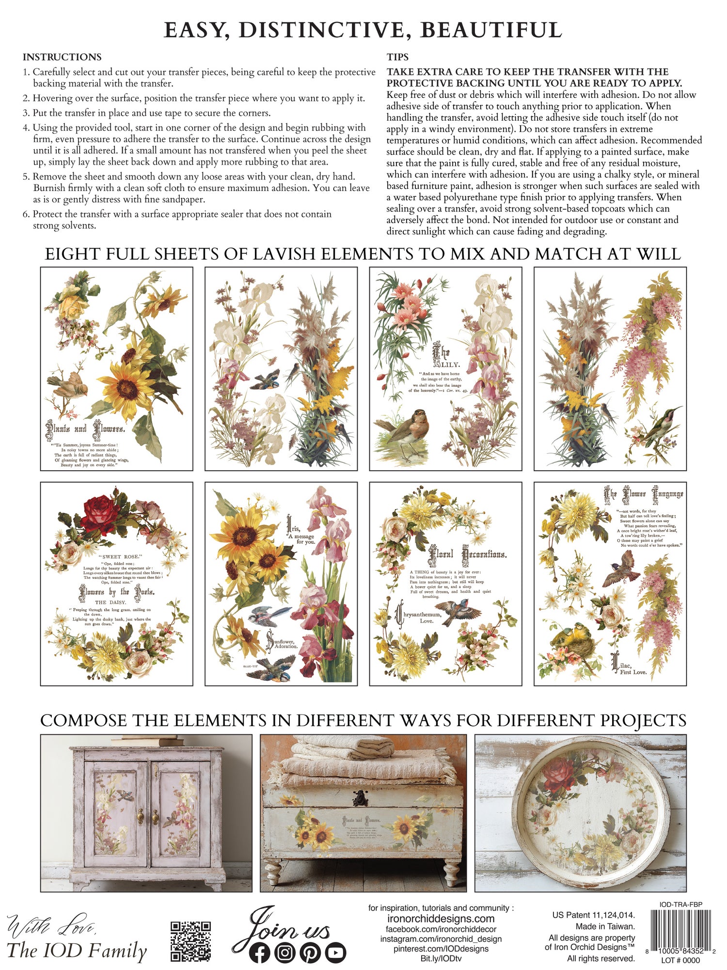 Flowers by the Poets IOD Transfer (12″x16″ pad-8 sheets)