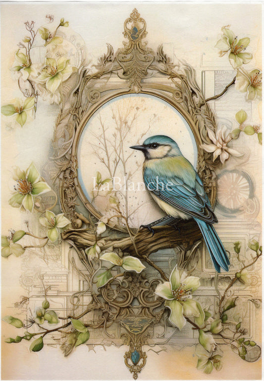 LaBlanche Easter 4 Blue Bird in a Frame A4 Rice Paper LBD 344