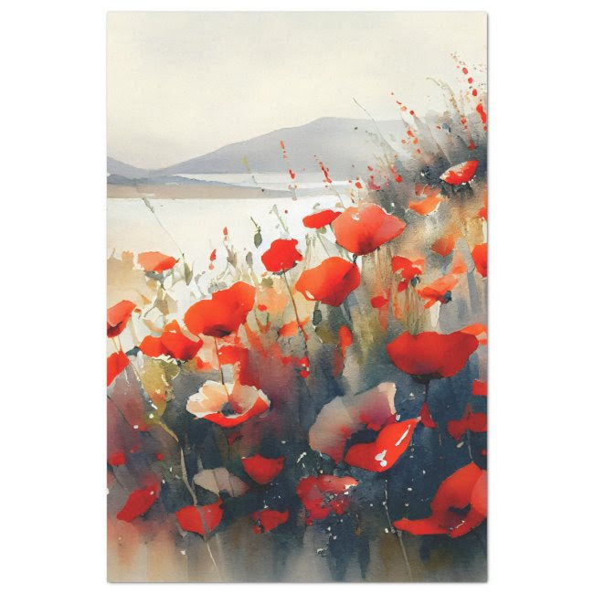 Red Poppies Beside a Dark Lake