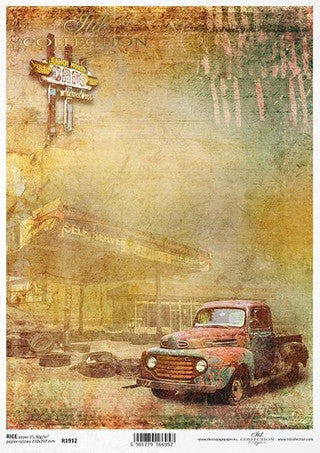 ITD Collection The Truck Stop Vintage Truck A4 Rice Paper R1912