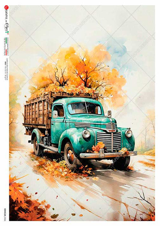 Paper Designs Teal Autumn Truck Rice Paper VEHICLES 0066