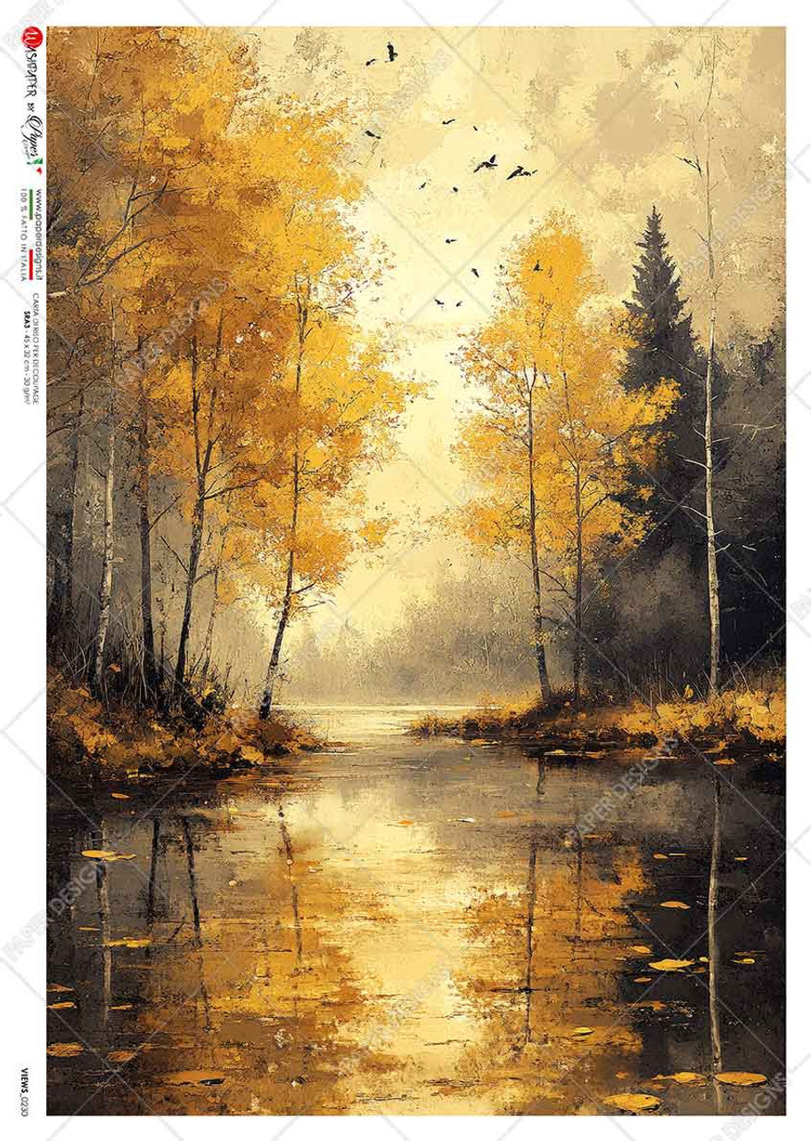 Paper Designs Peaceful and Still Fall Lake Rice Paper 0488