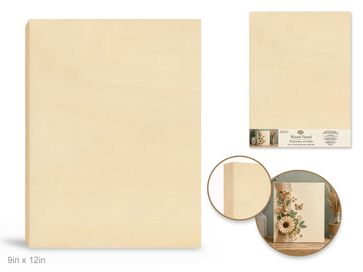 Wood Craft: 9"x11.6" DIY Art Panel Natural 0.7" Deep