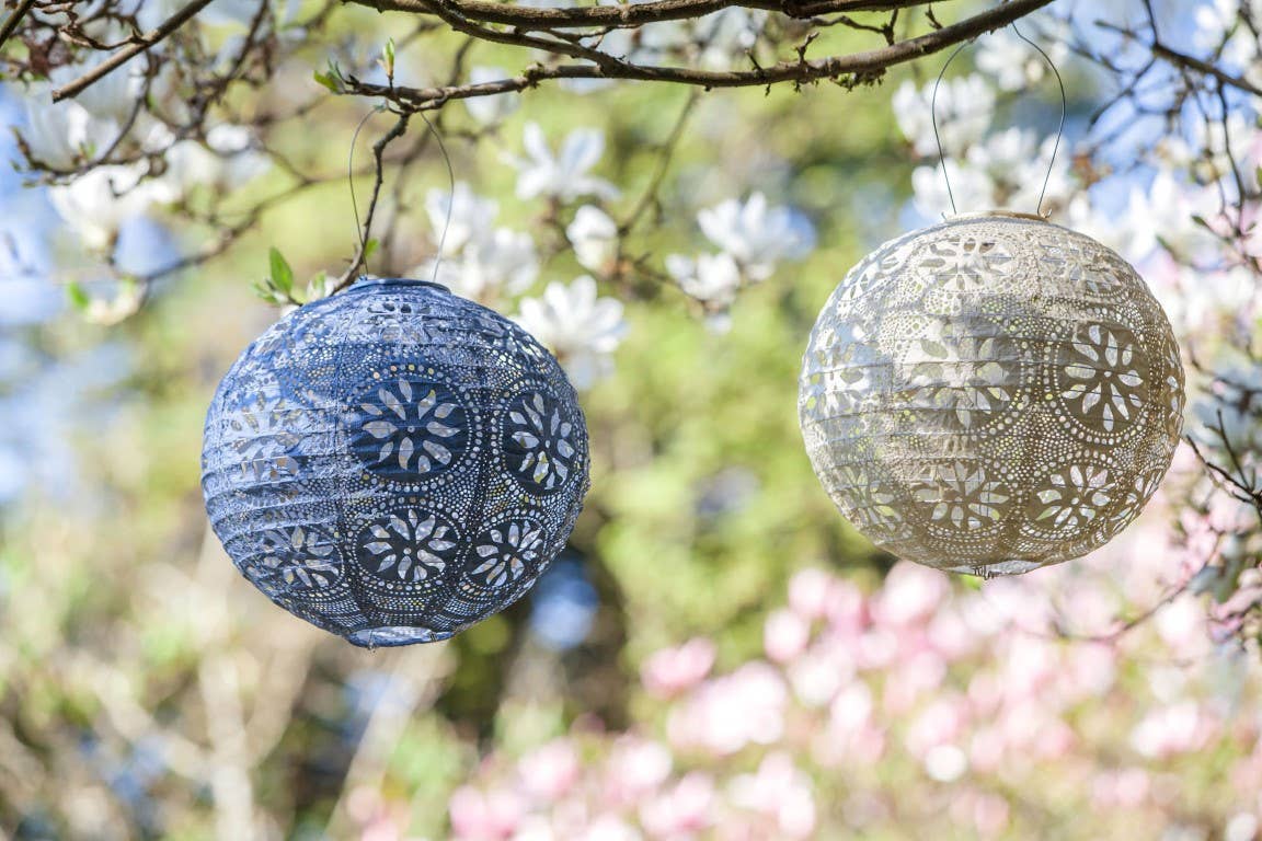 Stella Boho 12" Globe Solar Lantern - Metallic Blue