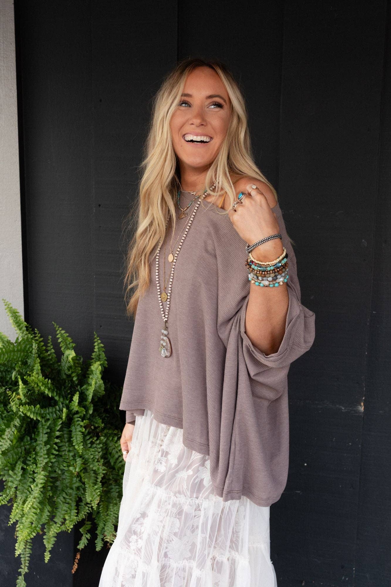 Kelsie Dolman Top - Dark Oatmeal: S