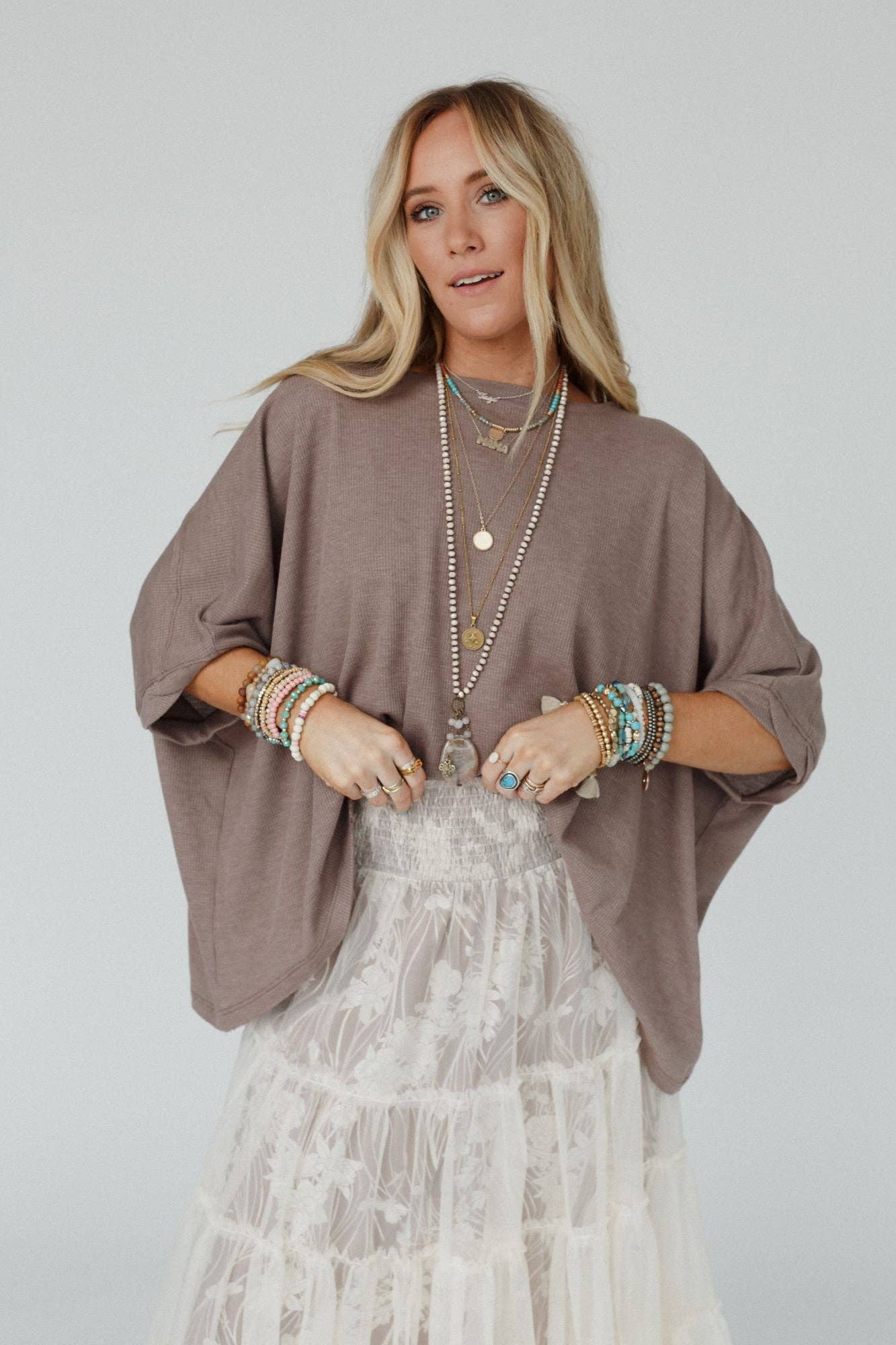 Kelsie Dolman Top - Dark Oatmeal: S