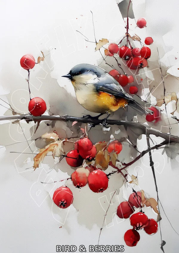 Bird & Berries Rice Paper - DragonflyCraftsUk