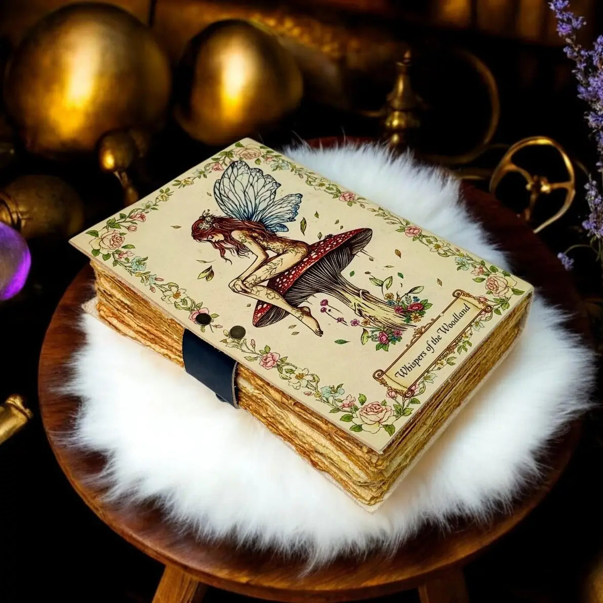 Handmade Fairy Leather Grimoire – Book of Shadows with Lock
