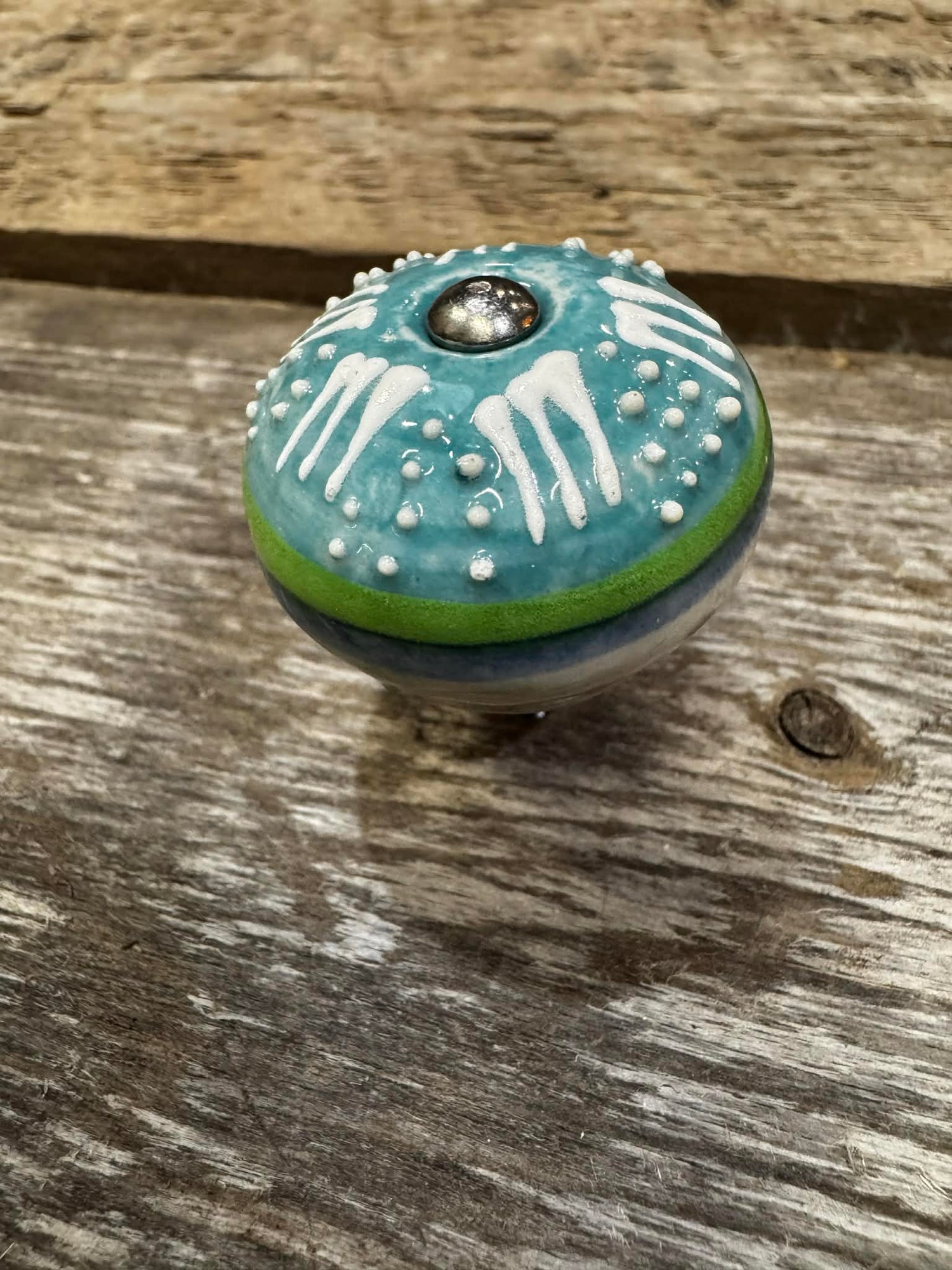 KNOB PORCELAIN GREEN/BLUE