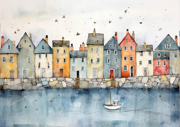 Coastal Houses 3 Rice Paper - DragonflyCraftsUk