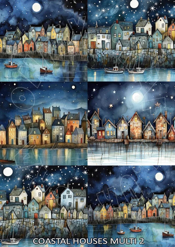 Coastal Houses Multi 2 Rice Paper - DragonflyCraftsUk