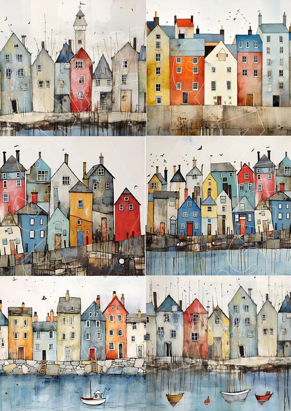 Coastal Houses Multi Rice Paper - DragonflyCraftsUk