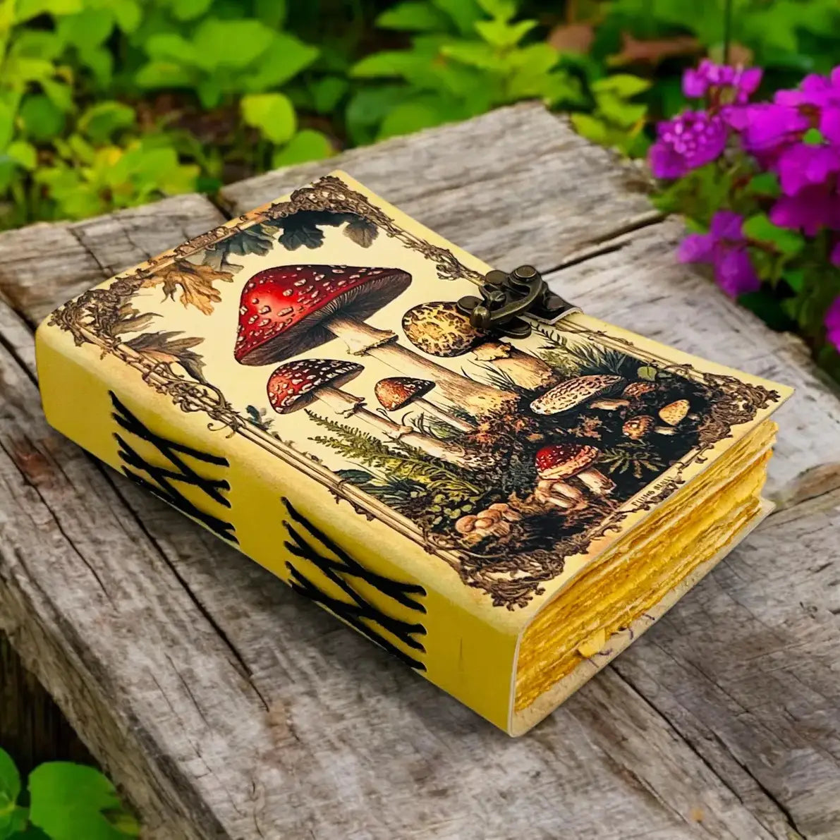 Grimoire Vintage Mushroom Leather Journal Handmade Antique