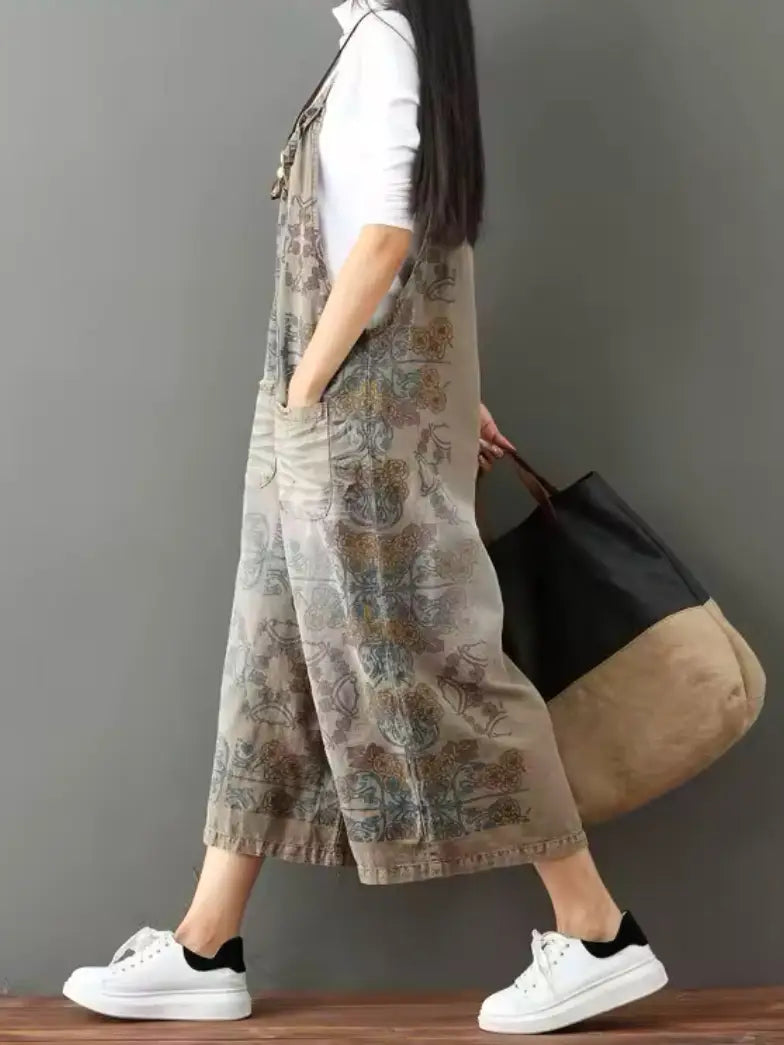 Denim Vintage Print Overall Jumper