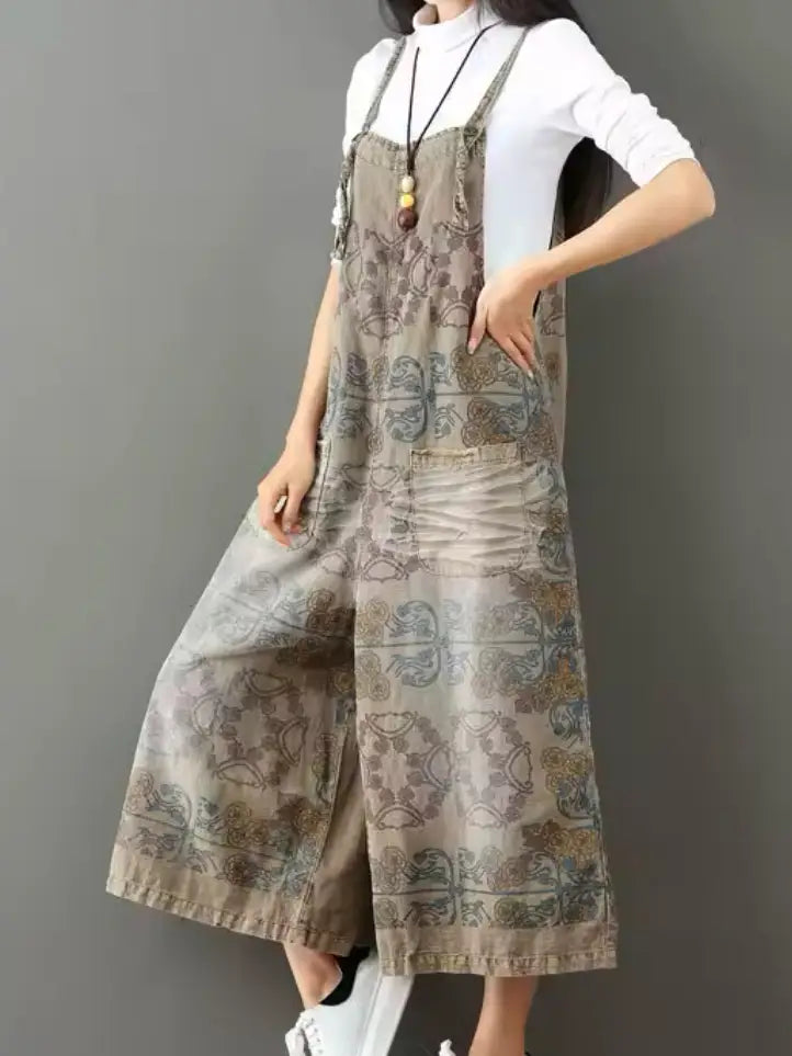 Denim Vintage Print Overall Jumper