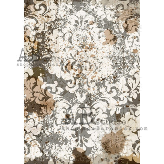 AB Studios Rice Paper A4 Black and Tan Damask