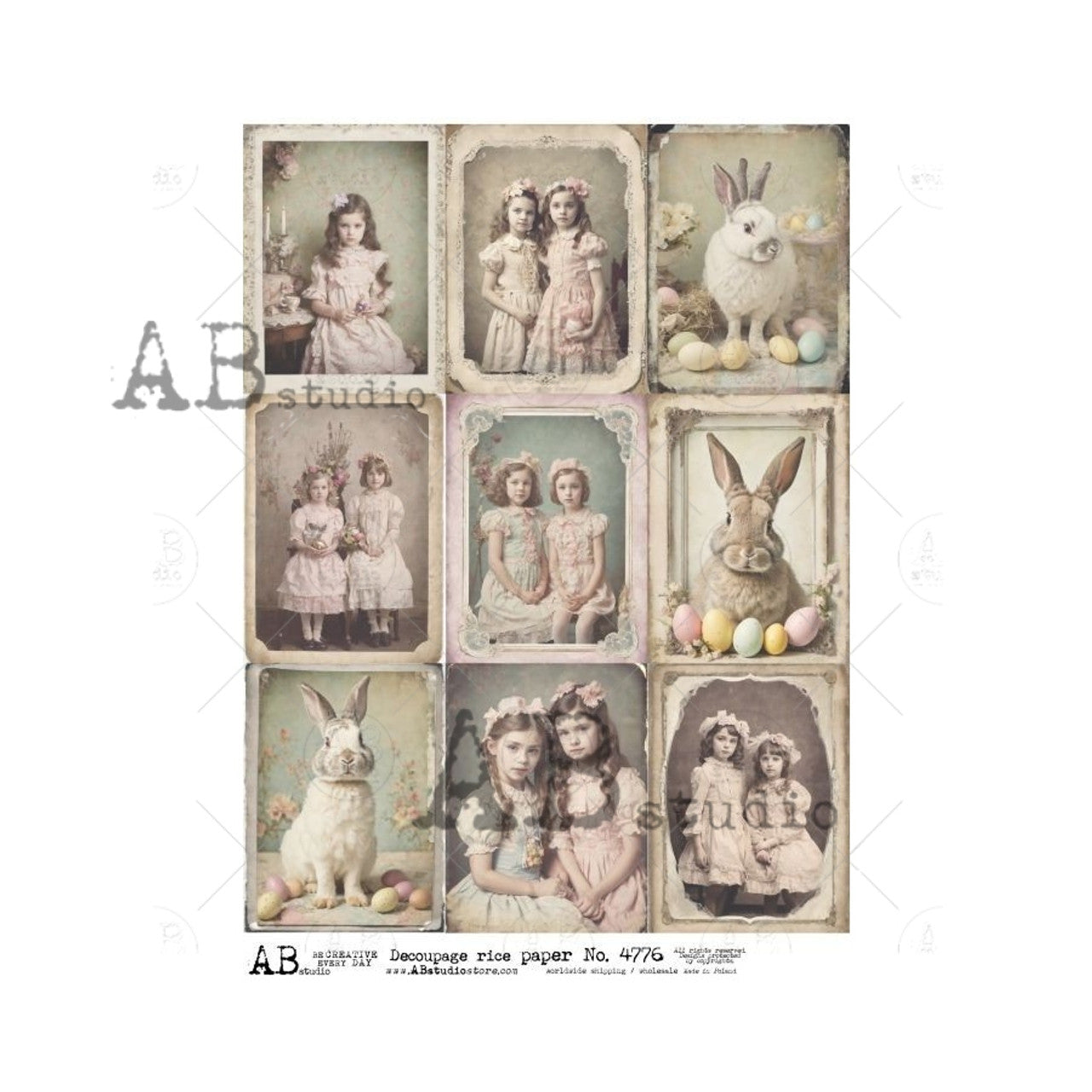 AB Studios Nine Vintage Style Easter Scenes A4 Rice Paper