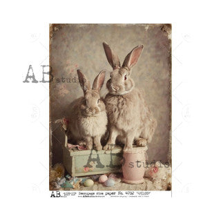 AB Studios Bunny Family Vintage Style A4 Rice Paper  4782