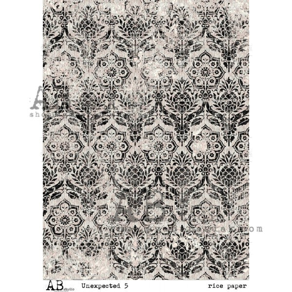 Black Damask Pattern Unexpected  AB Studios Rice Paper A4 - 0084