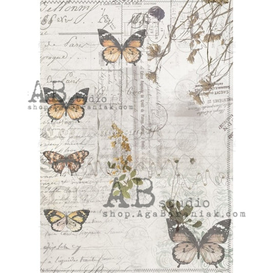AB Studios Rice Paper A4 Monarch Butterflies #627