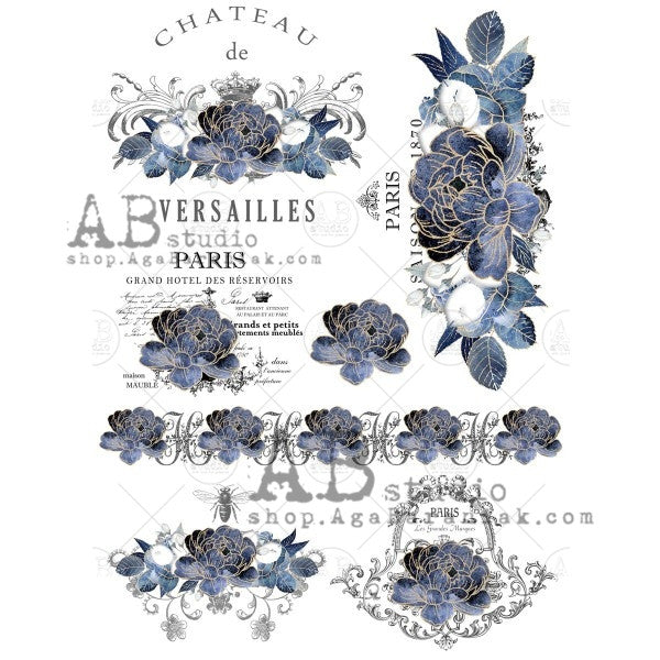 Blue Floral Parisian Labels 0671