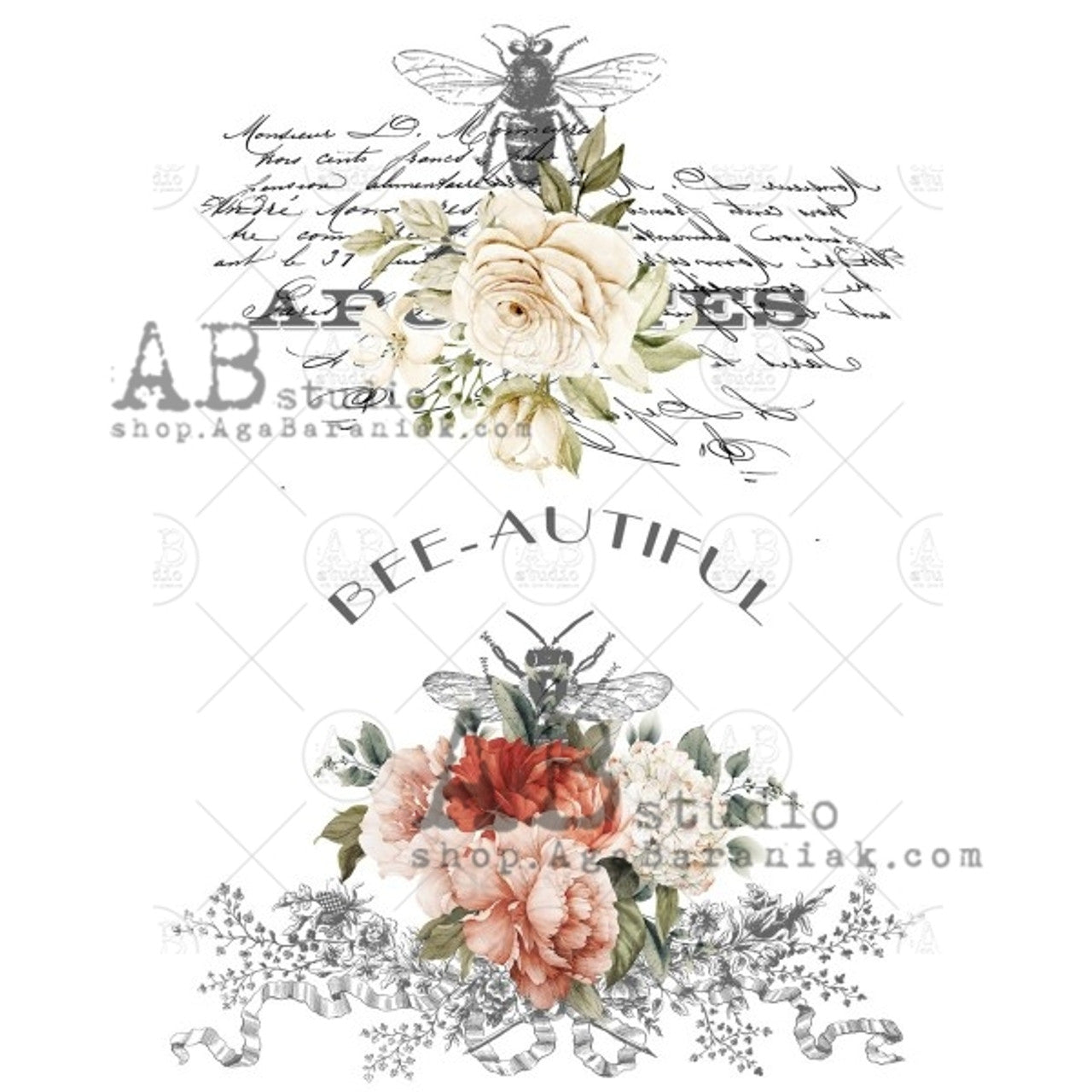 AB Studios Rice Paper A4 Large Rose Labels #674