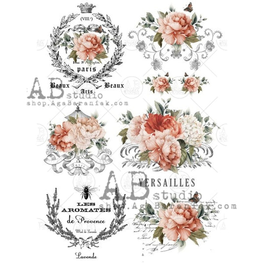 AB Studios Rice Paper A4 Rose Labels #676