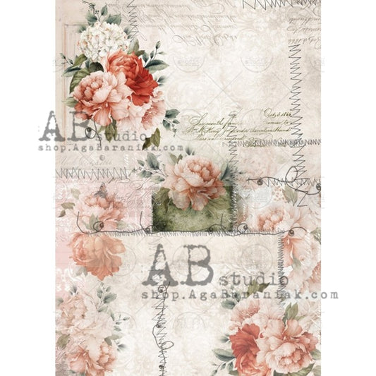 AB Studios Rice Paper A4 Nostalgic Roses #683
