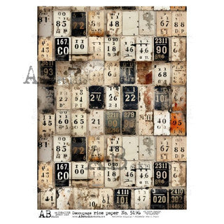 AB Studios Grungy Rusty Number Tags A4 Rice Paper  5196