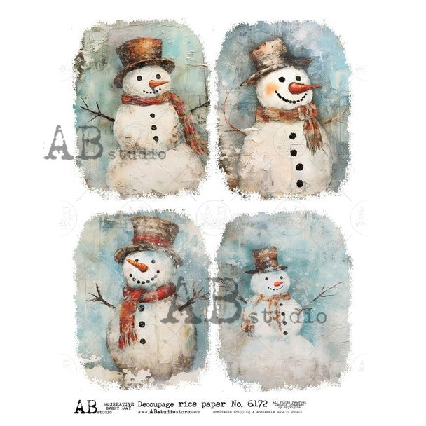 AB Studios Four Friendly Snowmen Rice paper 6172