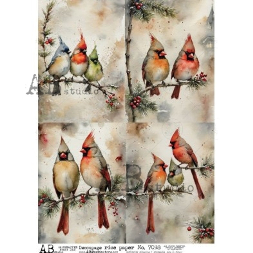 AB Studios Cardinals & Songbirds A4 Rice Paper 7098