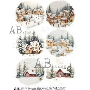 AB Studios Winter Village Houses A4 Rice Paper 7143 *