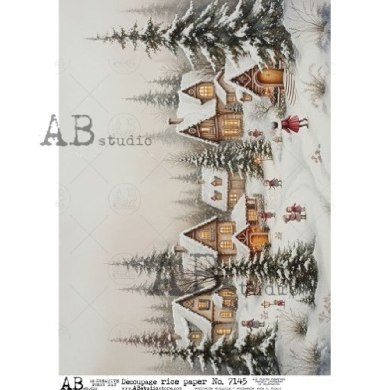AB Studios Snowy Village Scene A4 Rice Paper 7145