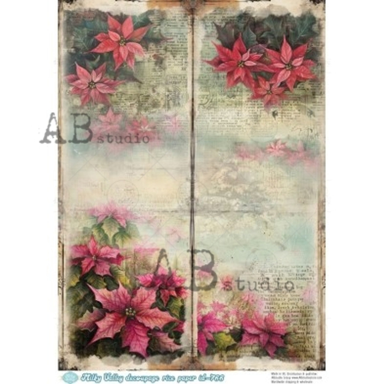 AB Studios Milky Valley Poinsettia Flowers Vintage A4 Rice Paper 766