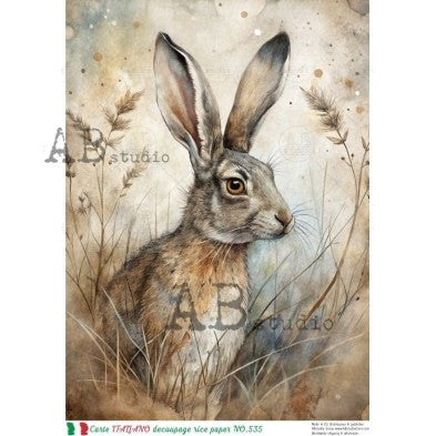 Wild Hare in Wheatgrass – Rustic Woodland Portrait 535
