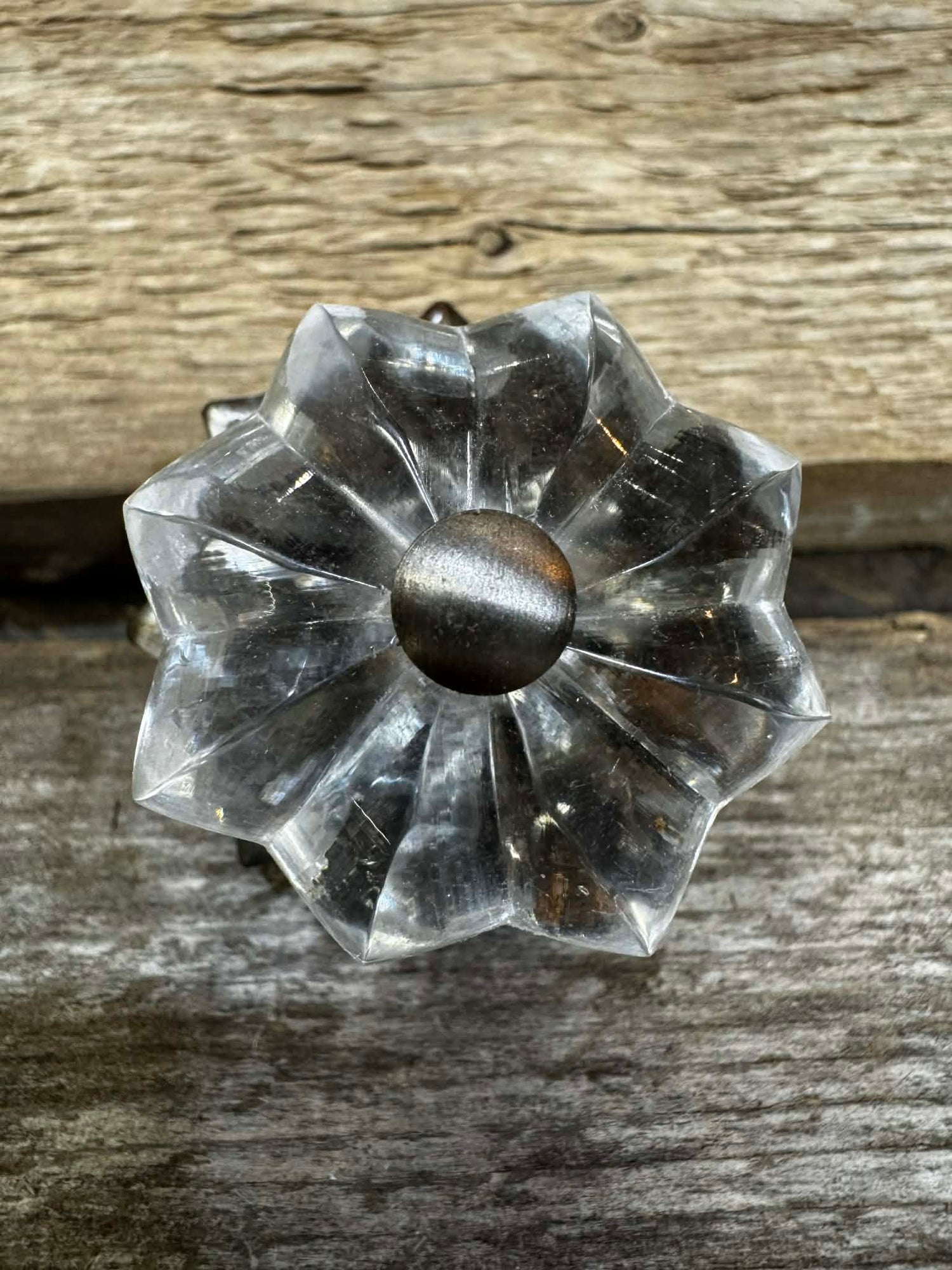 KNOB IRON BURNISHED SILVER & GLASS
