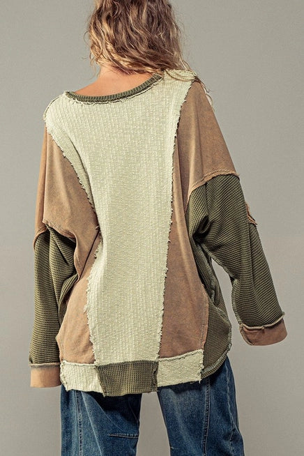 Textured Puzzle Crewneck Sweater Olive Multi