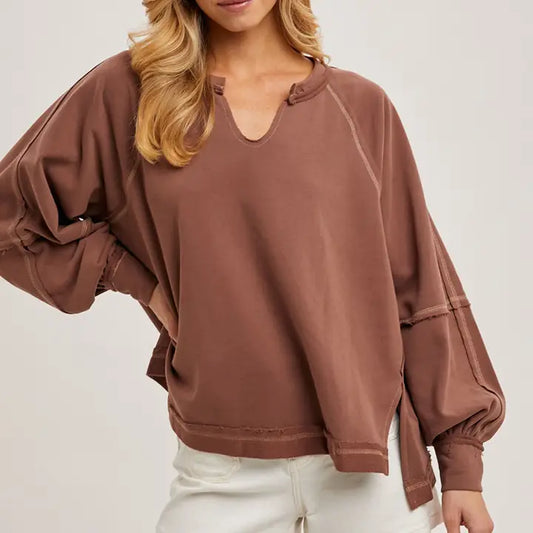 Terry Dolman Oversized Stitch Knit Top in COCO