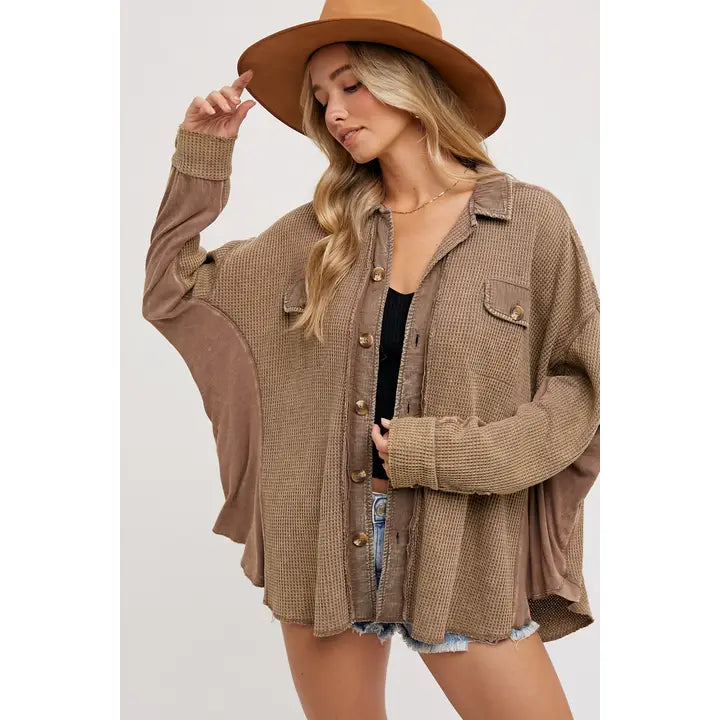 Slouchy Waffle Knit Jacket in LATTE