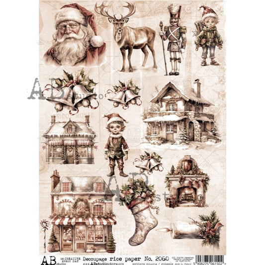 AB Studios Sepia Elves and Holiday Stores Rice Paper 2060