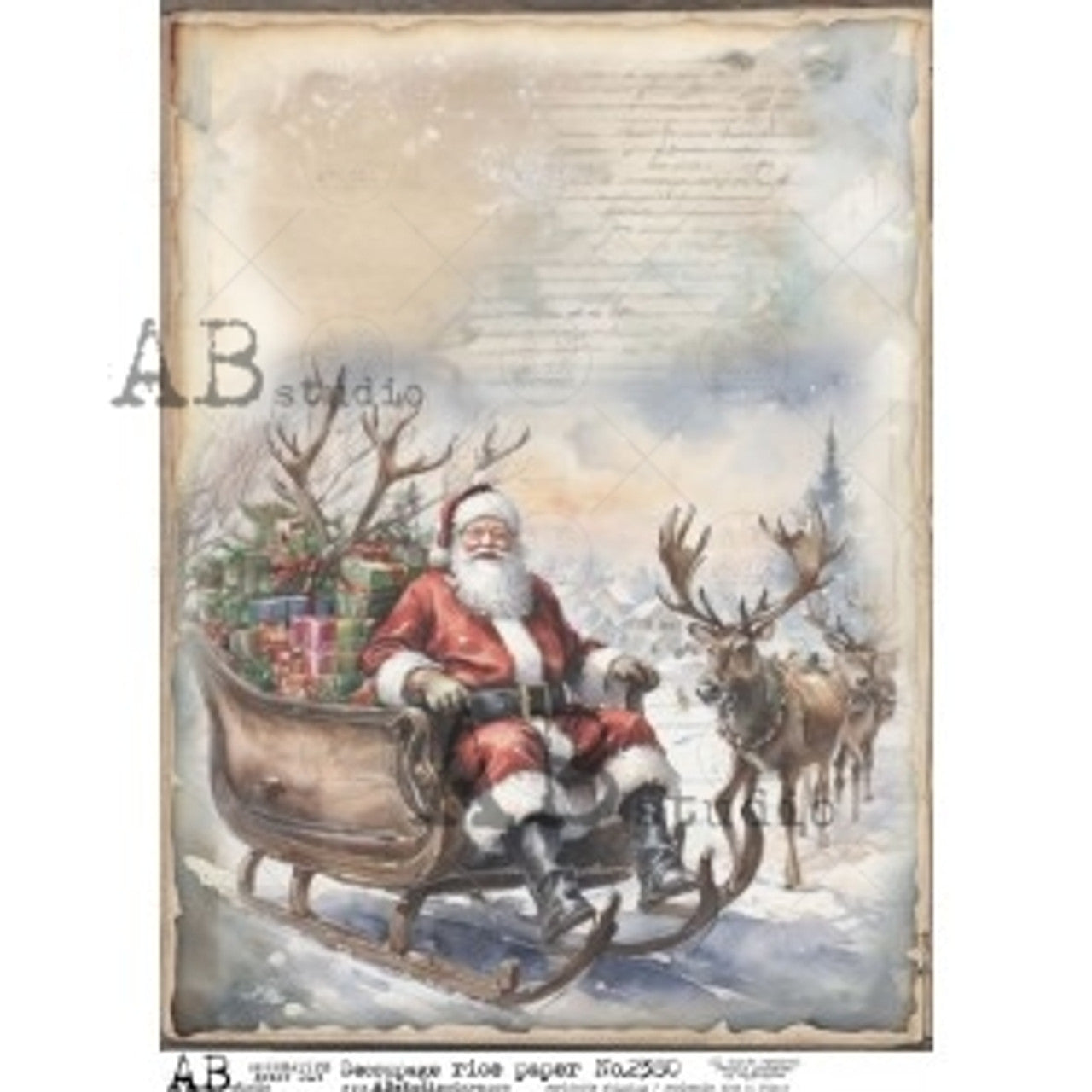 AB Studios Santa in His Sleigh A4 Rice Paper