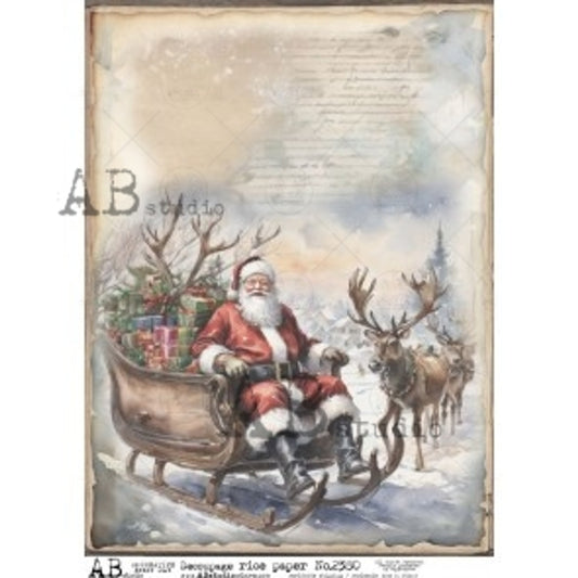 AB Studios Santa in His Sleigh A4 Rice Paper