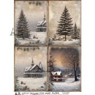 AB Studios Snow Covered Churches Four Pack A4 Rice Paper